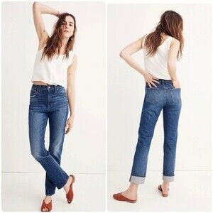Madewell The High-Rise Slim Boyjean High Low Raw Hem Frayed Size 30